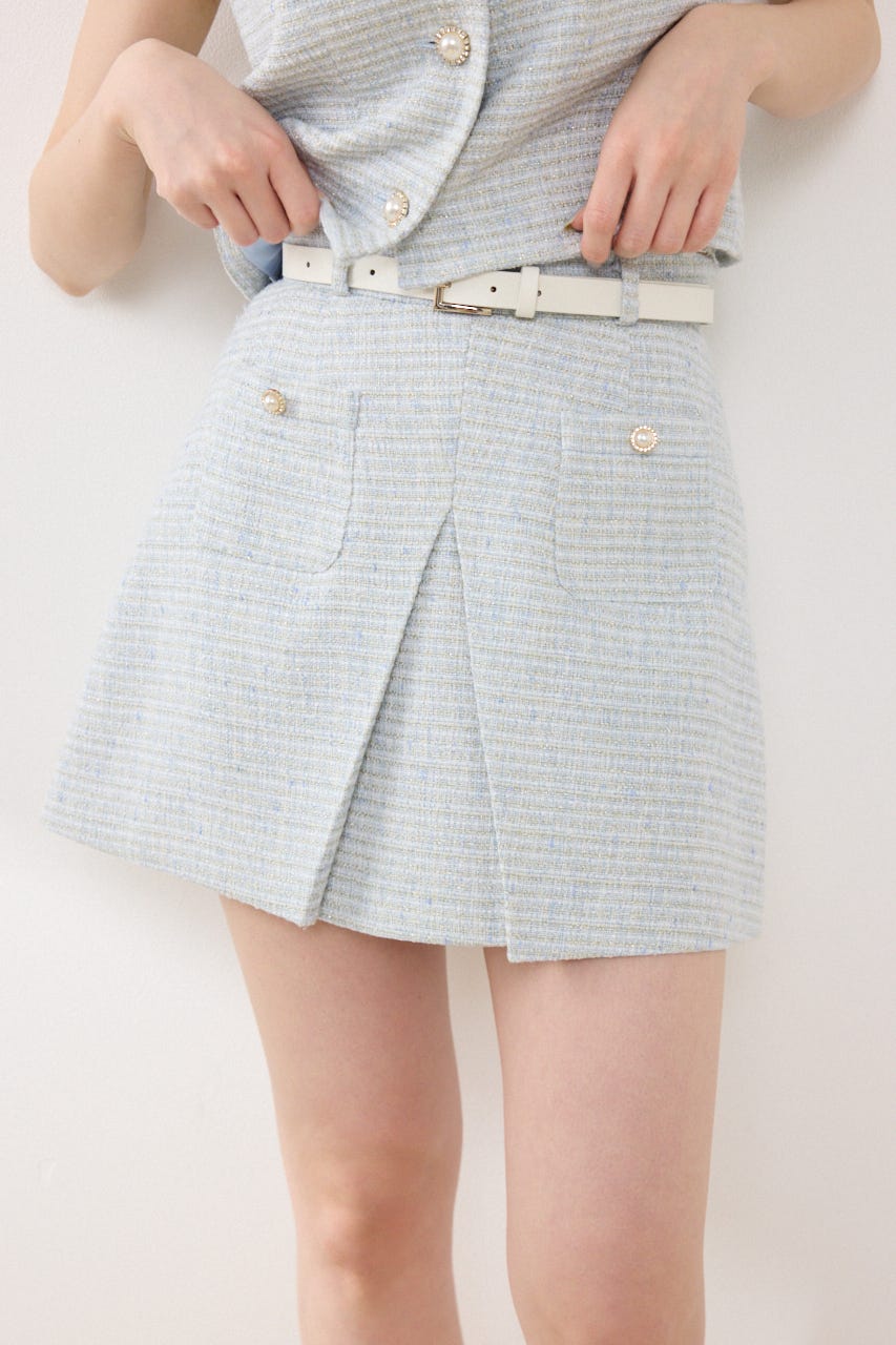 【GirlsAward着用アイテム】ベルト付きアシンメトリーツイードスカート BLU M