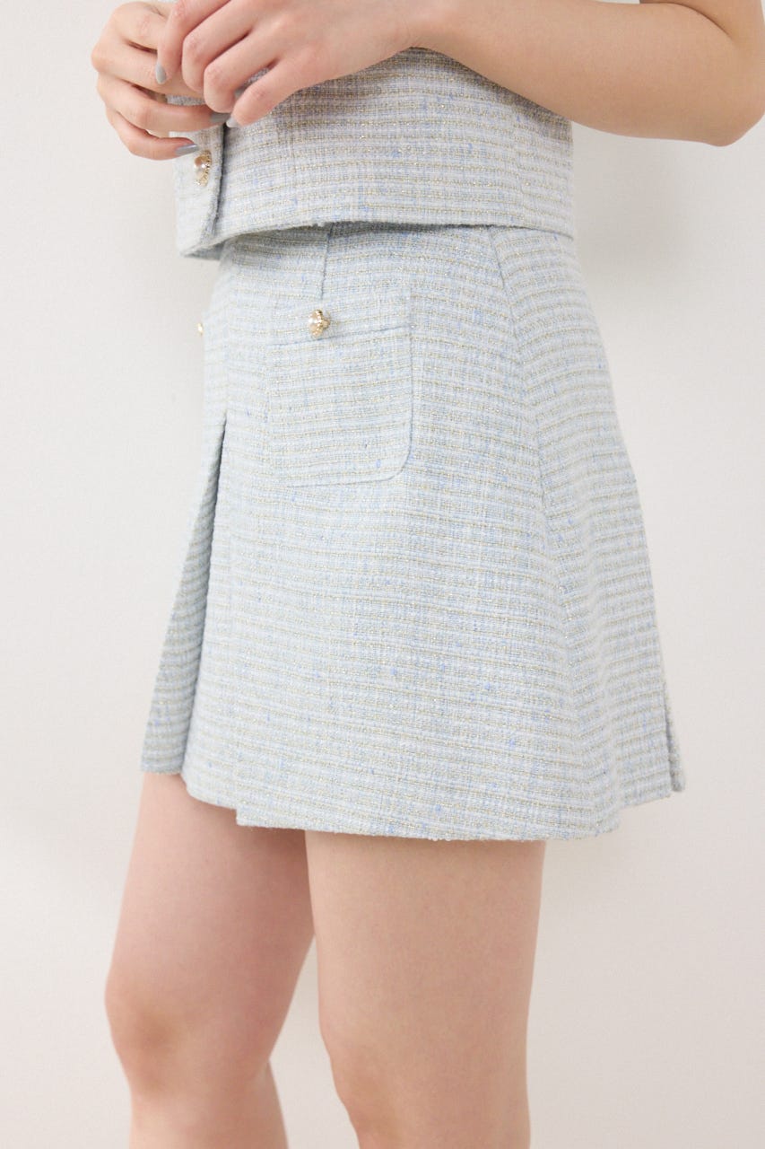 【GirlsAward着用アイテム】ベルト付きアシンメトリーツイードスカート BLU M