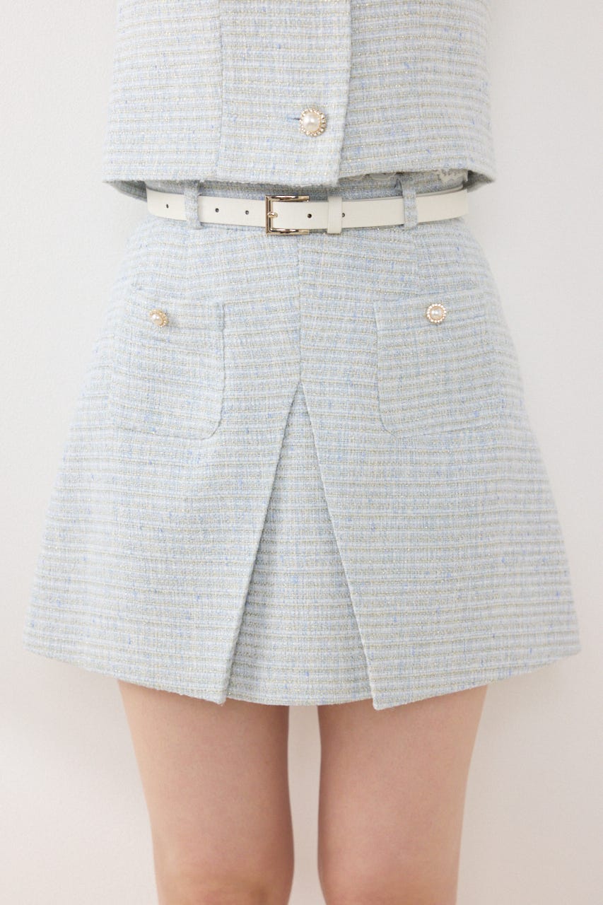 【GirlsAward着用アイテム】ベルト付きアシンメトリーツイードスカート BLU M