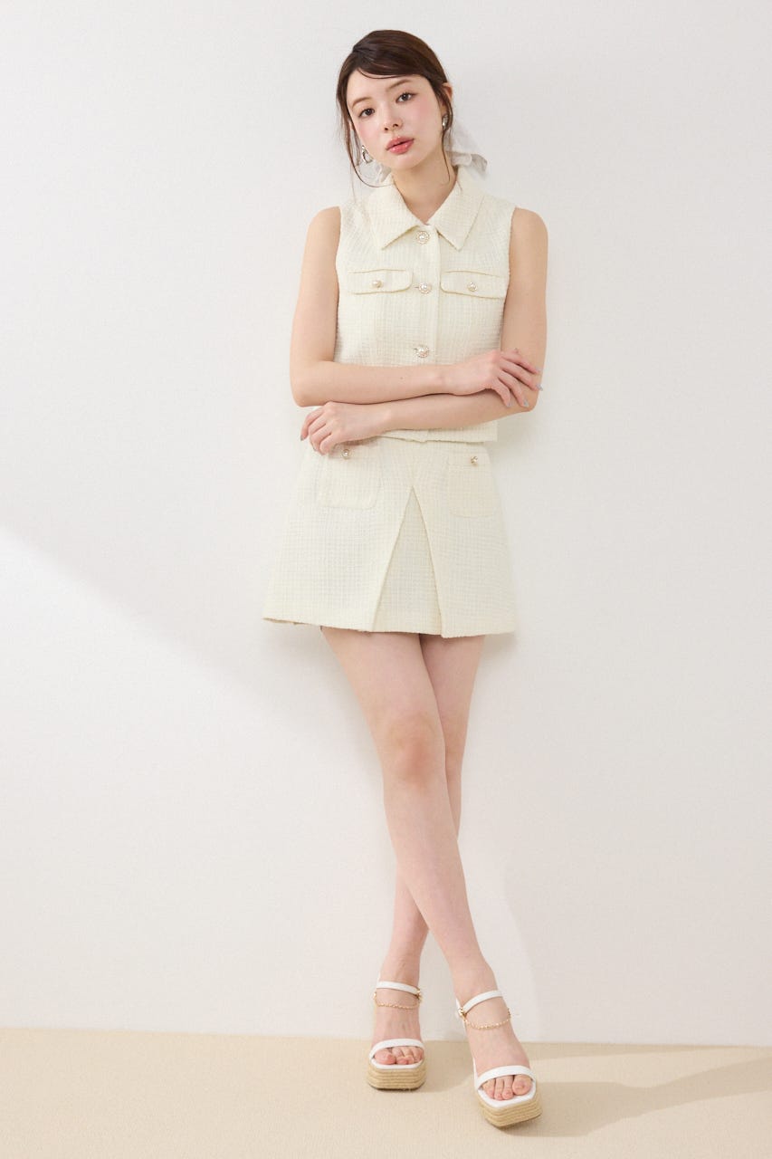 ベルト付きアシンメトリーツイードスカート IVOY S