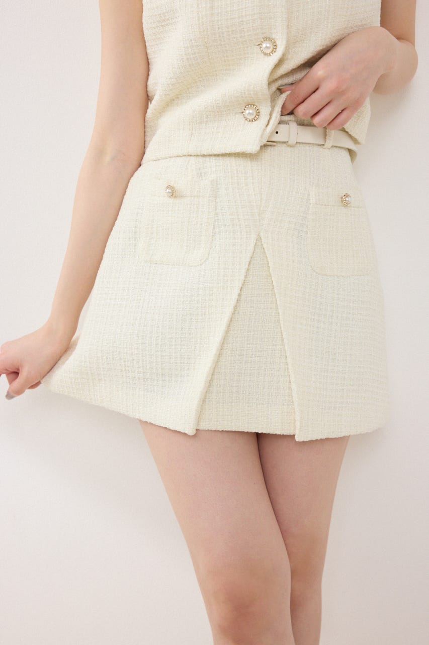 ベルト付きアシンメトリーツイードスカート IVOY S