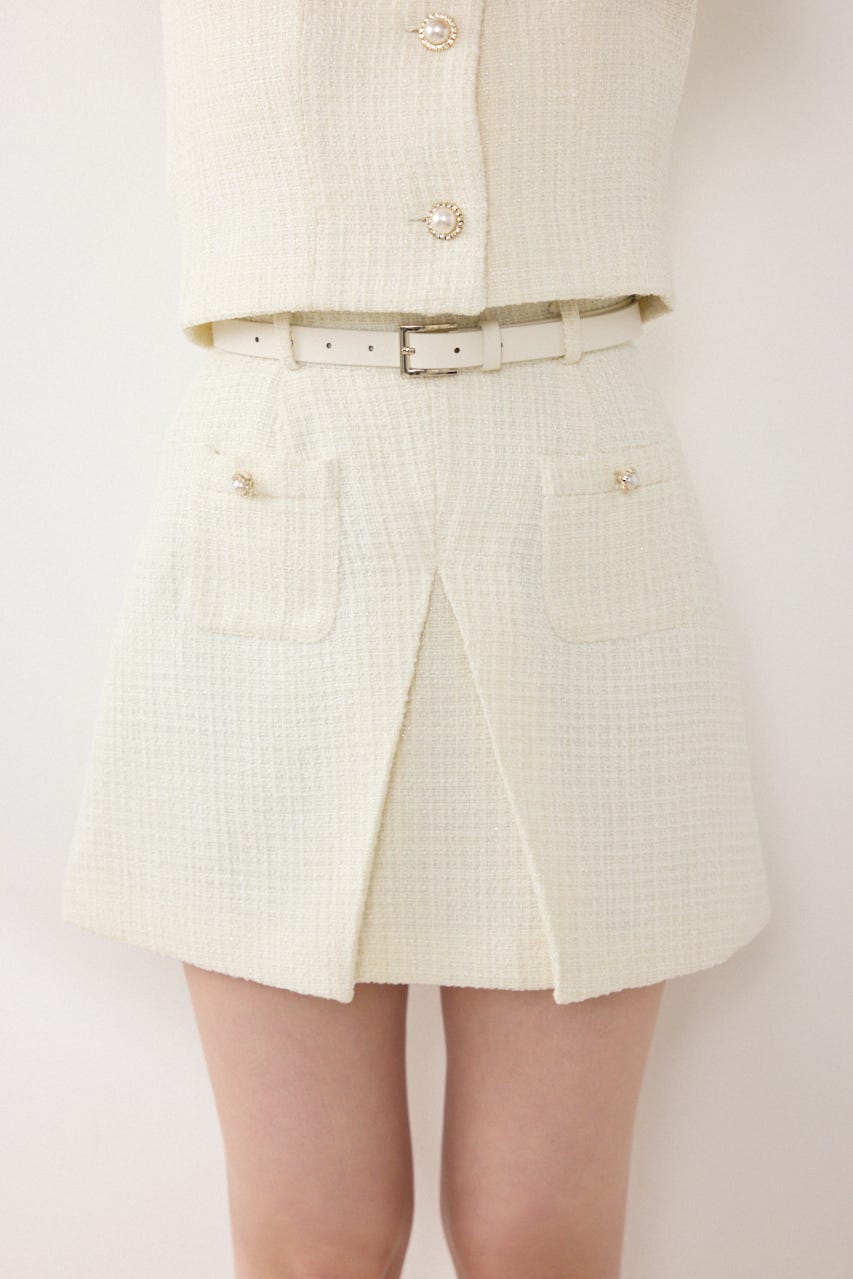 ベルト付きアシンメトリーツイードスカート IVOY S