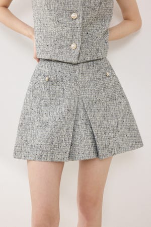 ベルト付きアシンメトリーツイードスカート