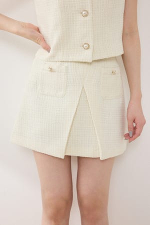 ベルト付きアシンメトリーツイードスカート