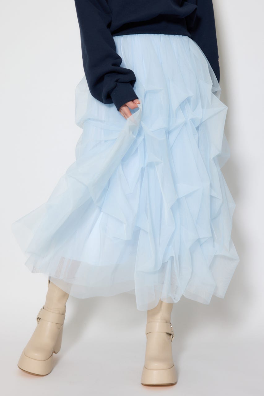 ランダムタックチュールスカート L/BLU S