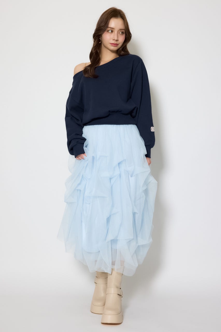 ランダムタックチュールスカート L/BLU S