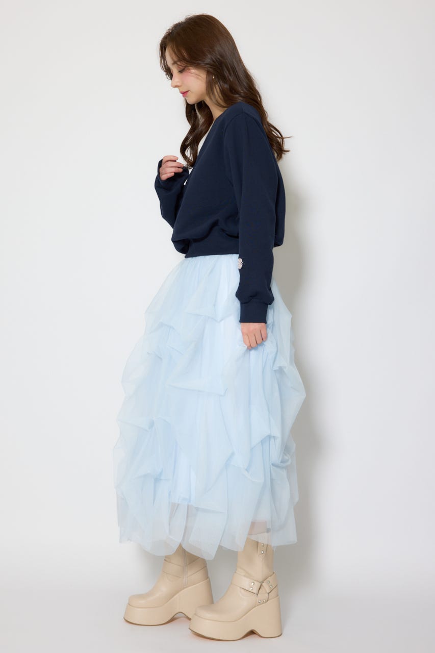 ランダムタックチュールスカート L/BLU S