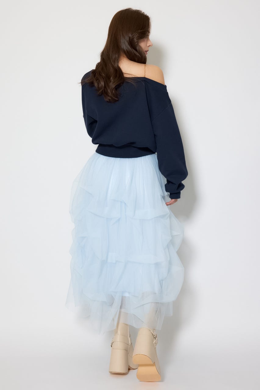 ランダムタックチュールスカート L/BLU S