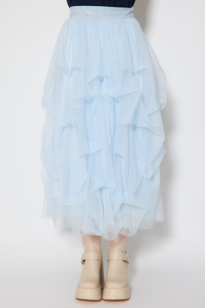 ランダムタックチュールスカート L/BLU S