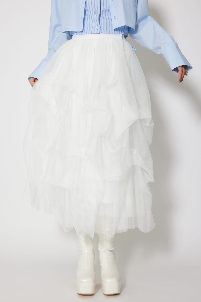 ランダムタックチュールスカート WHT S