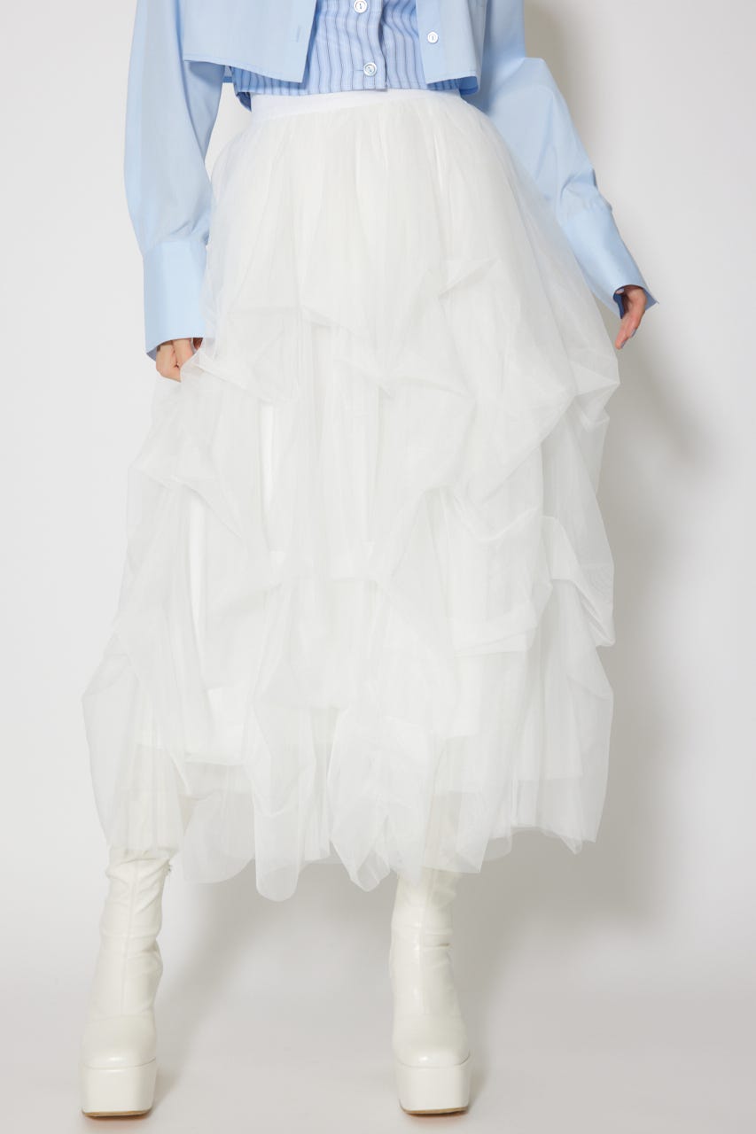 ランダムタックチュールスカート WHT S