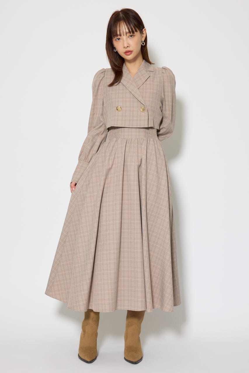 テーラードデザインロングワンピース 柄BRN S