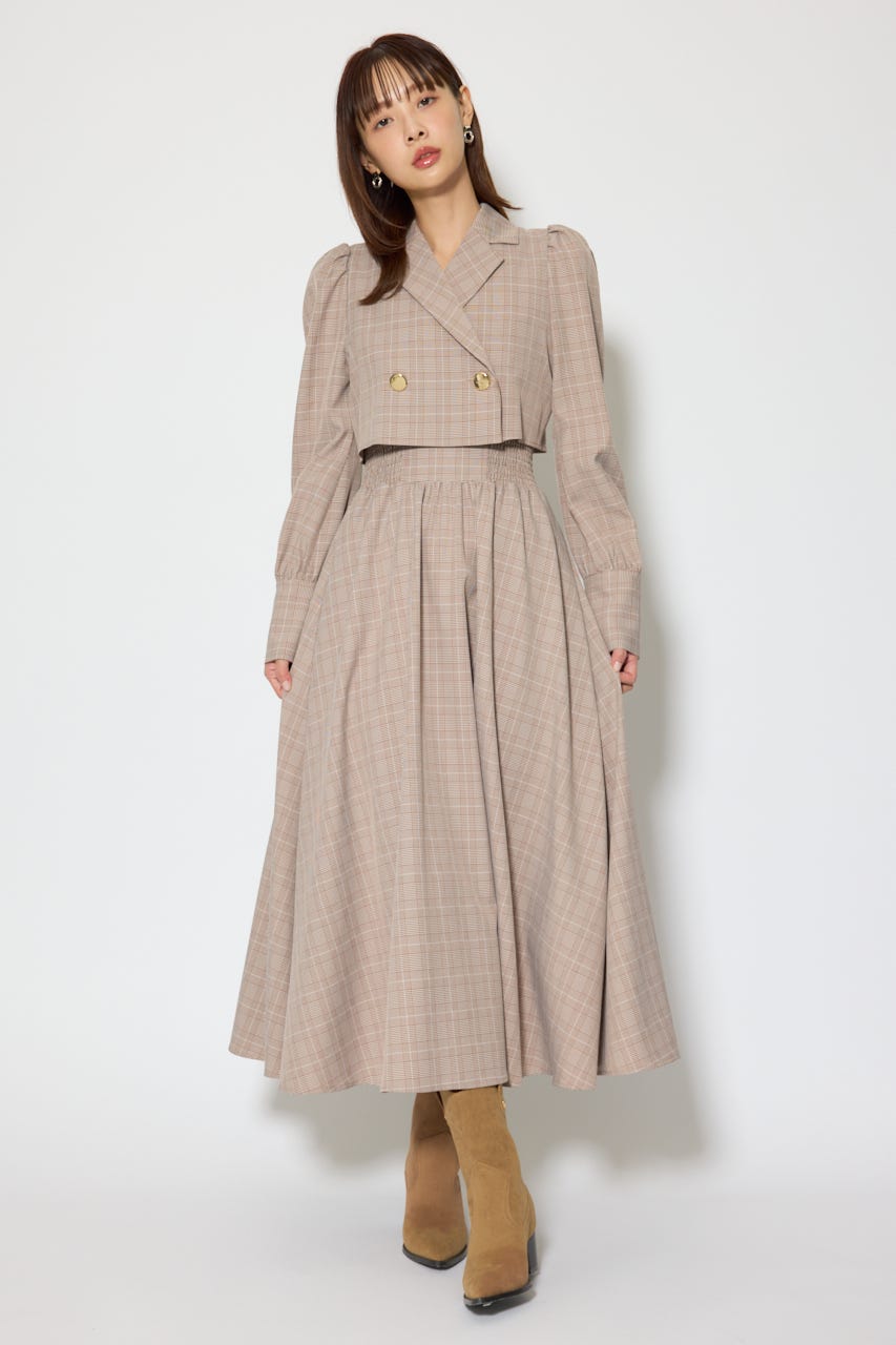 テーラードデザインロングワンピース 柄BRN S