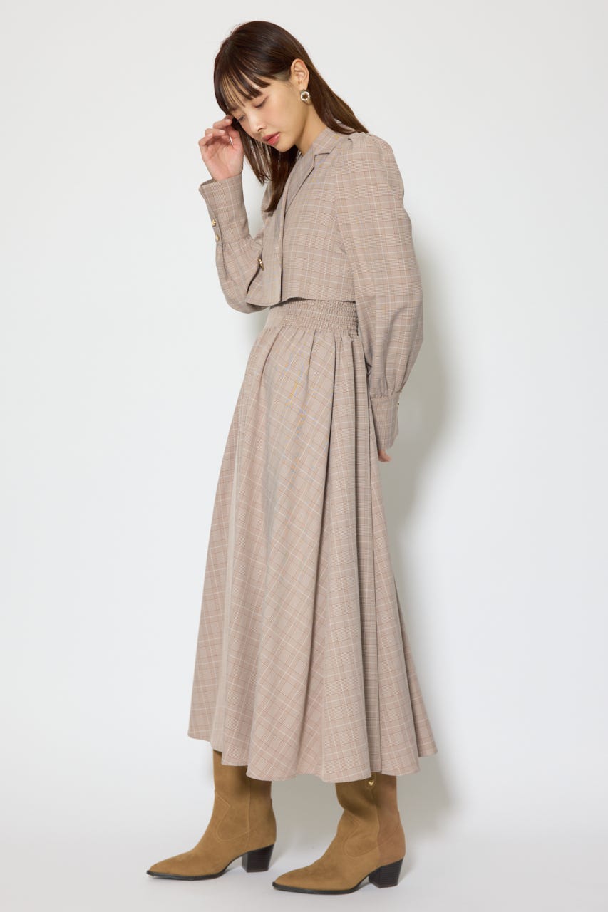 テーラードデザインロングワンピース 柄BRN S