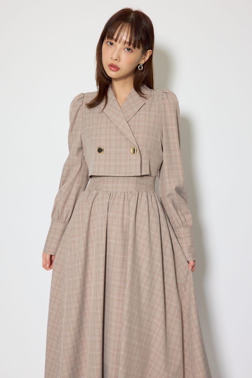 テーラードデザインロングワンピース 柄BRN S