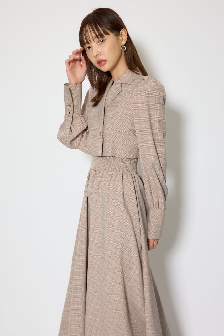 テーラードデザインロングワンピース 柄BRN S