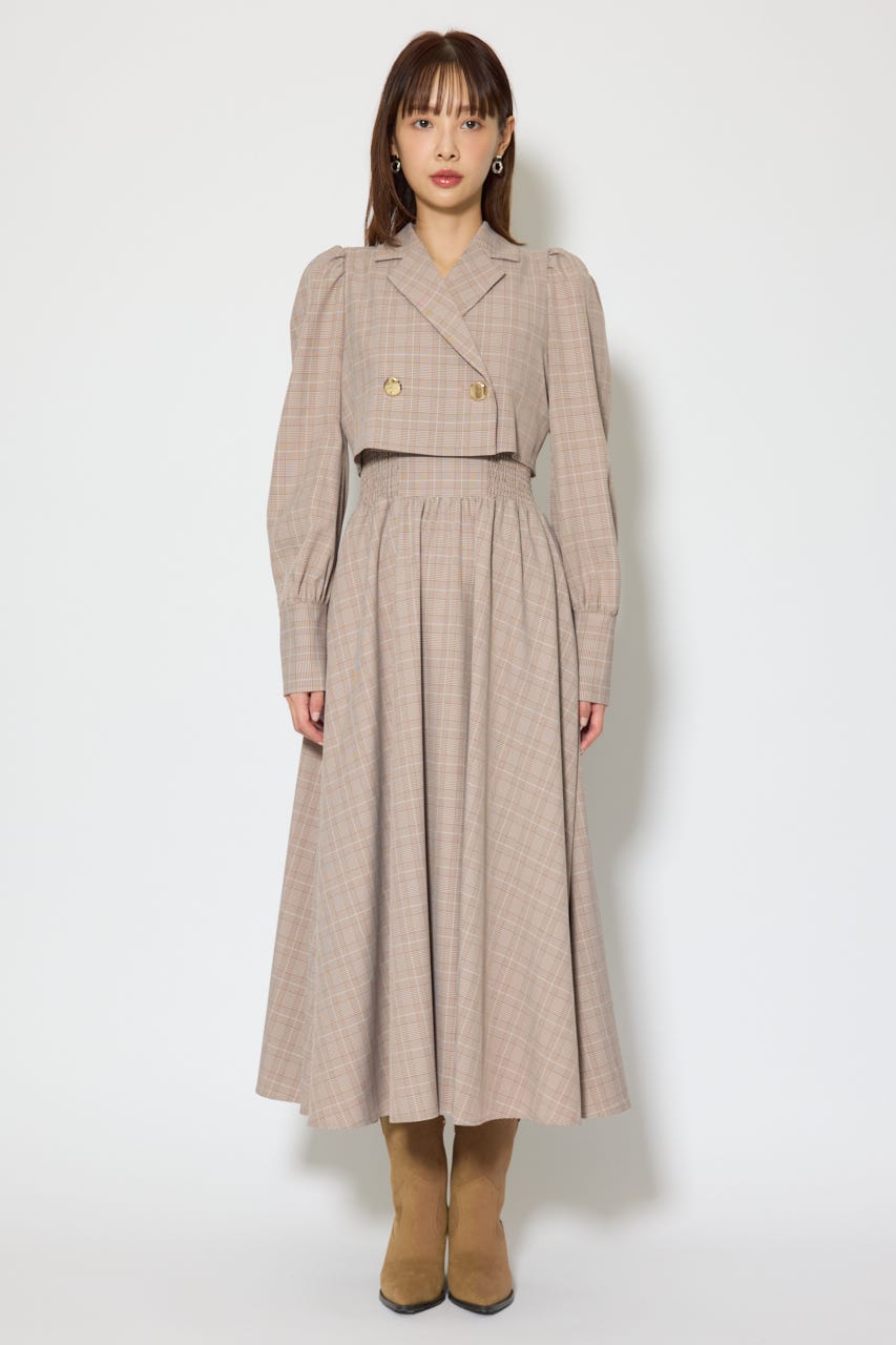 テーラードデザインロングワンピース 柄BRN S