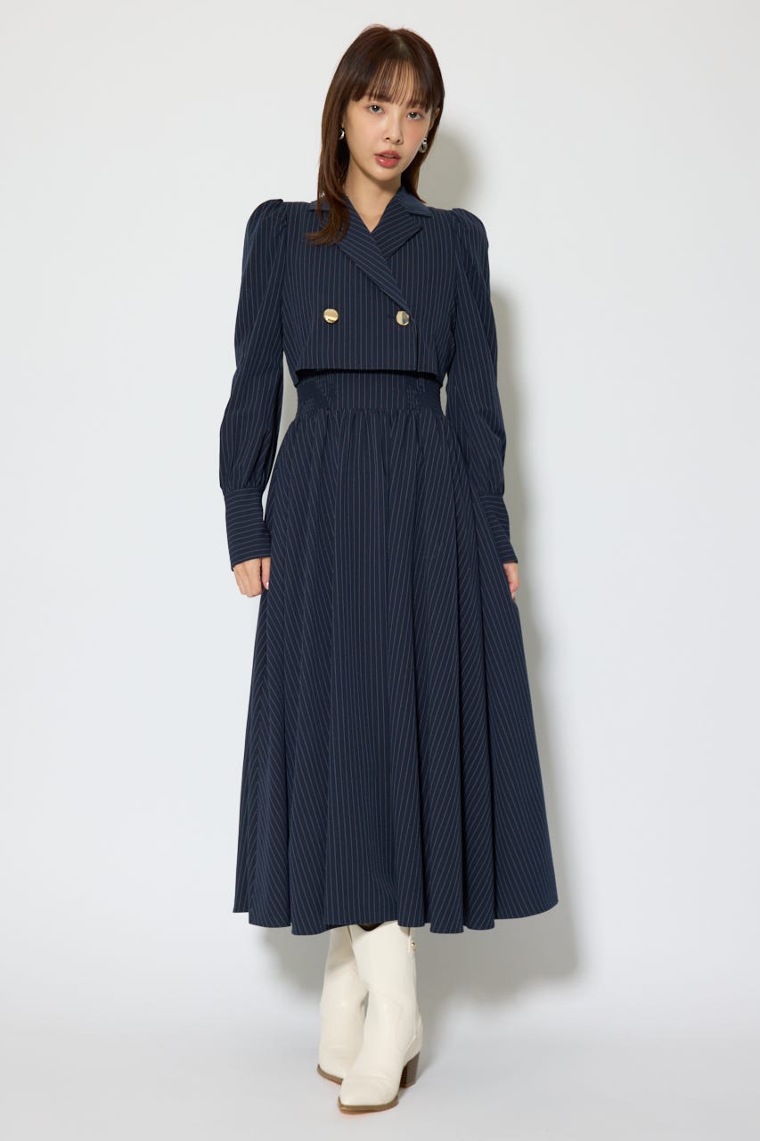 テーラードデザインロングワンピース 柄NVY S