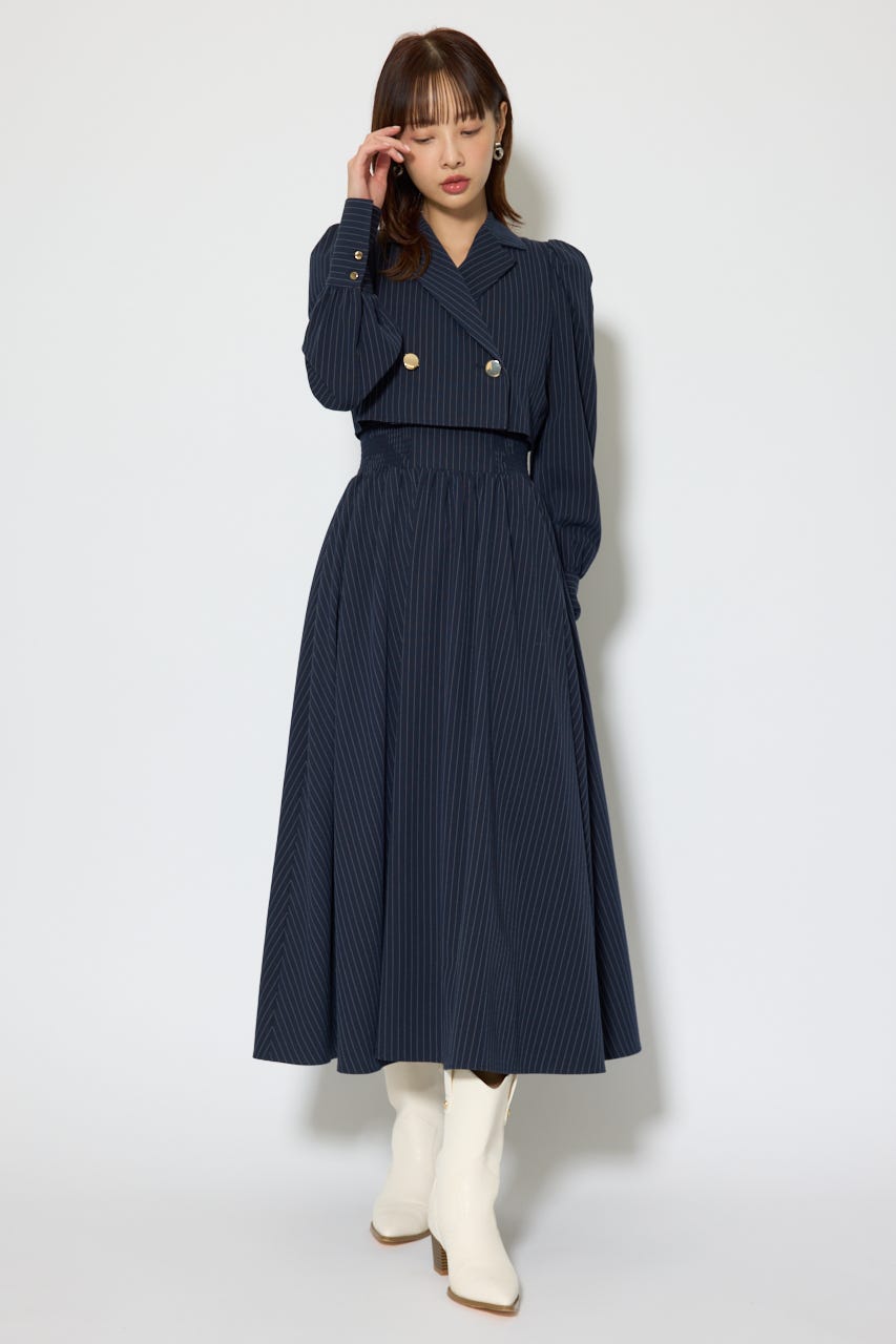 テーラードデザインロングワンピース 柄NVY S