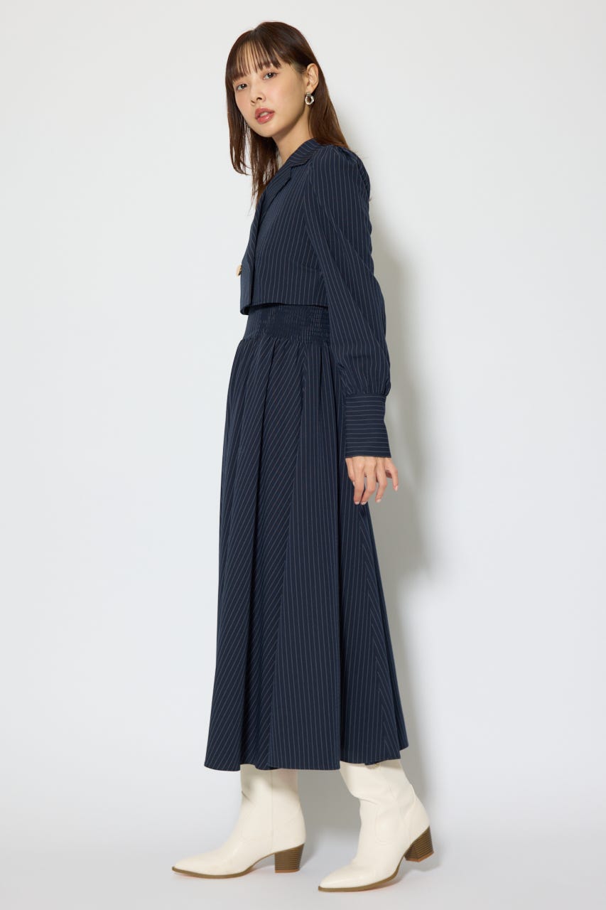 テーラードデザインロングワンピース 柄NVY S