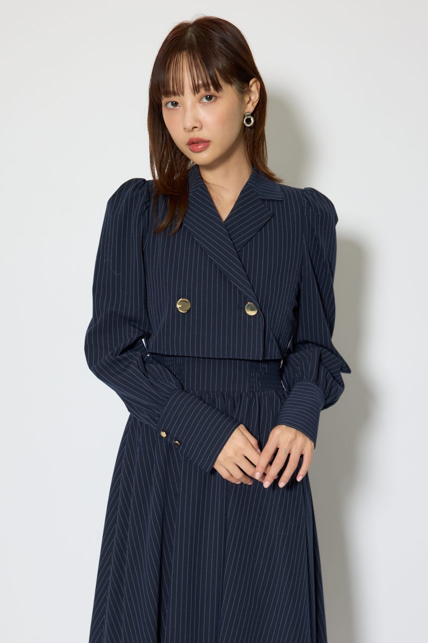 テーラードデザインロングワンピース 柄NVY S