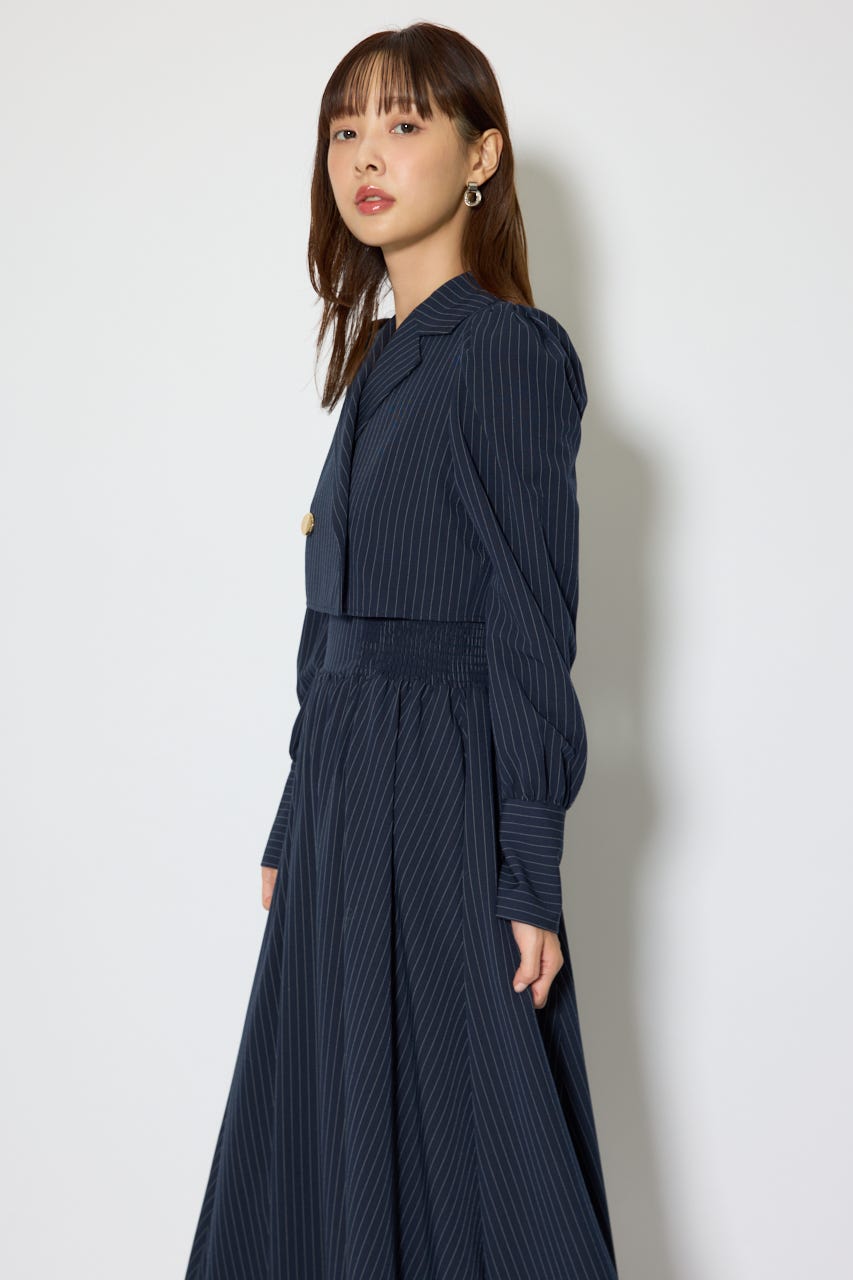 テーラードデザインロングワンピース 柄NVY S