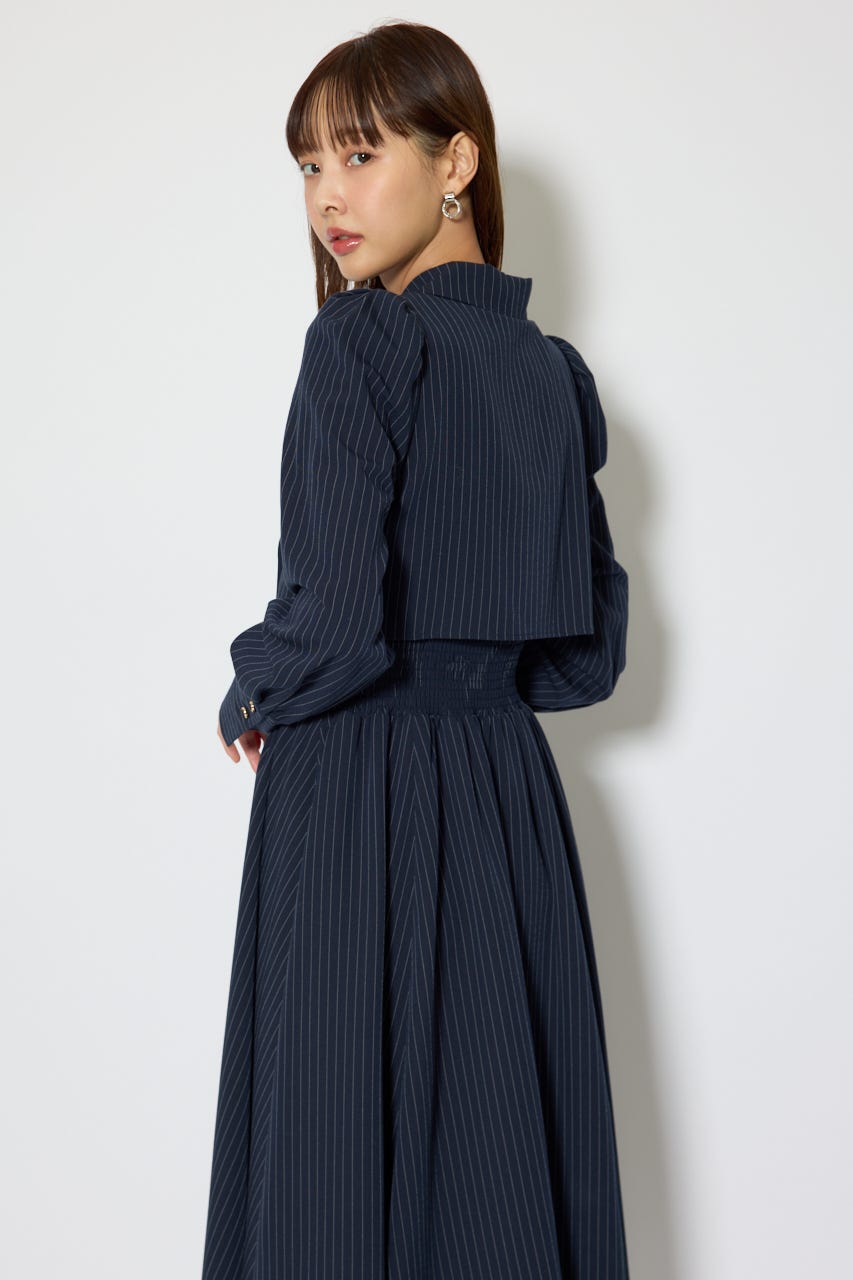 テーラードデザインロングワンピース 柄NVY S