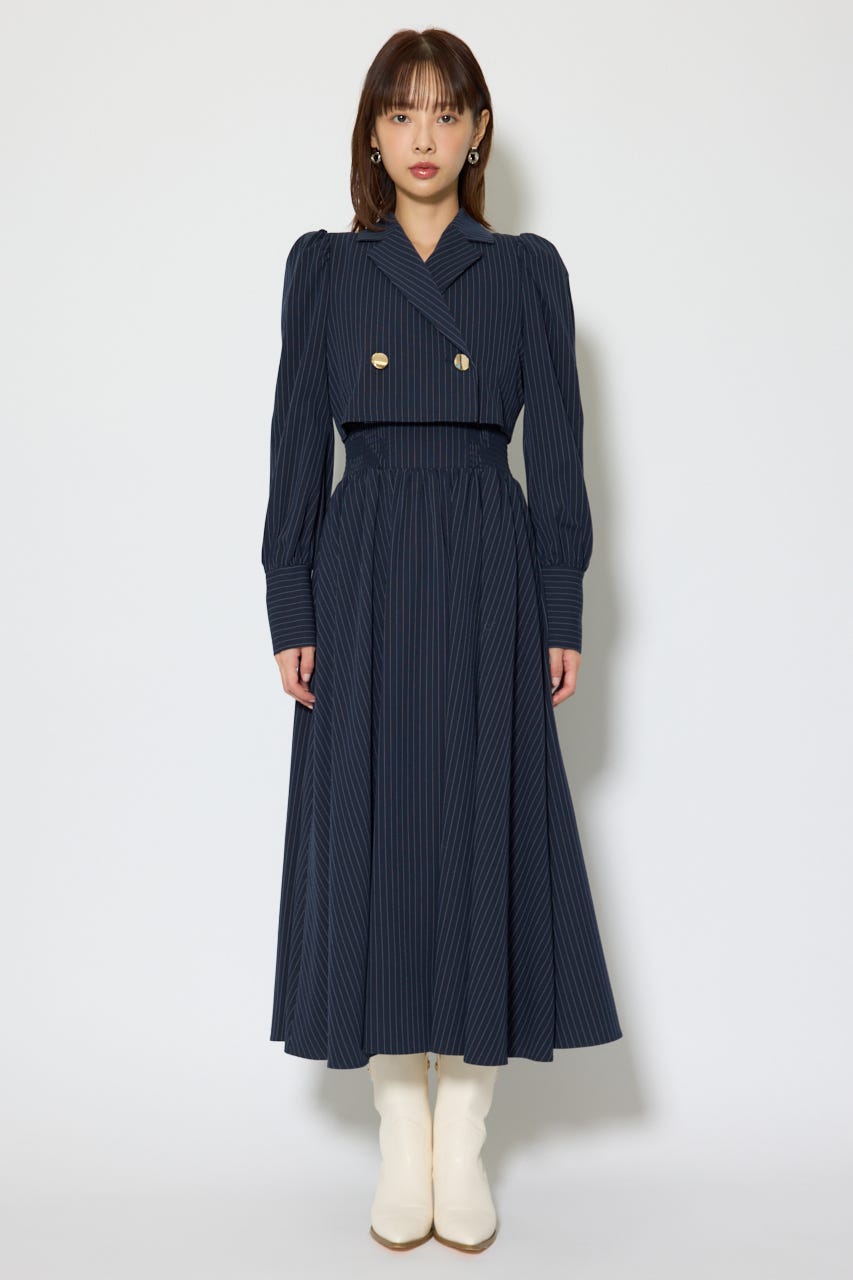 テーラードデザインロングワンピース 柄NVY S