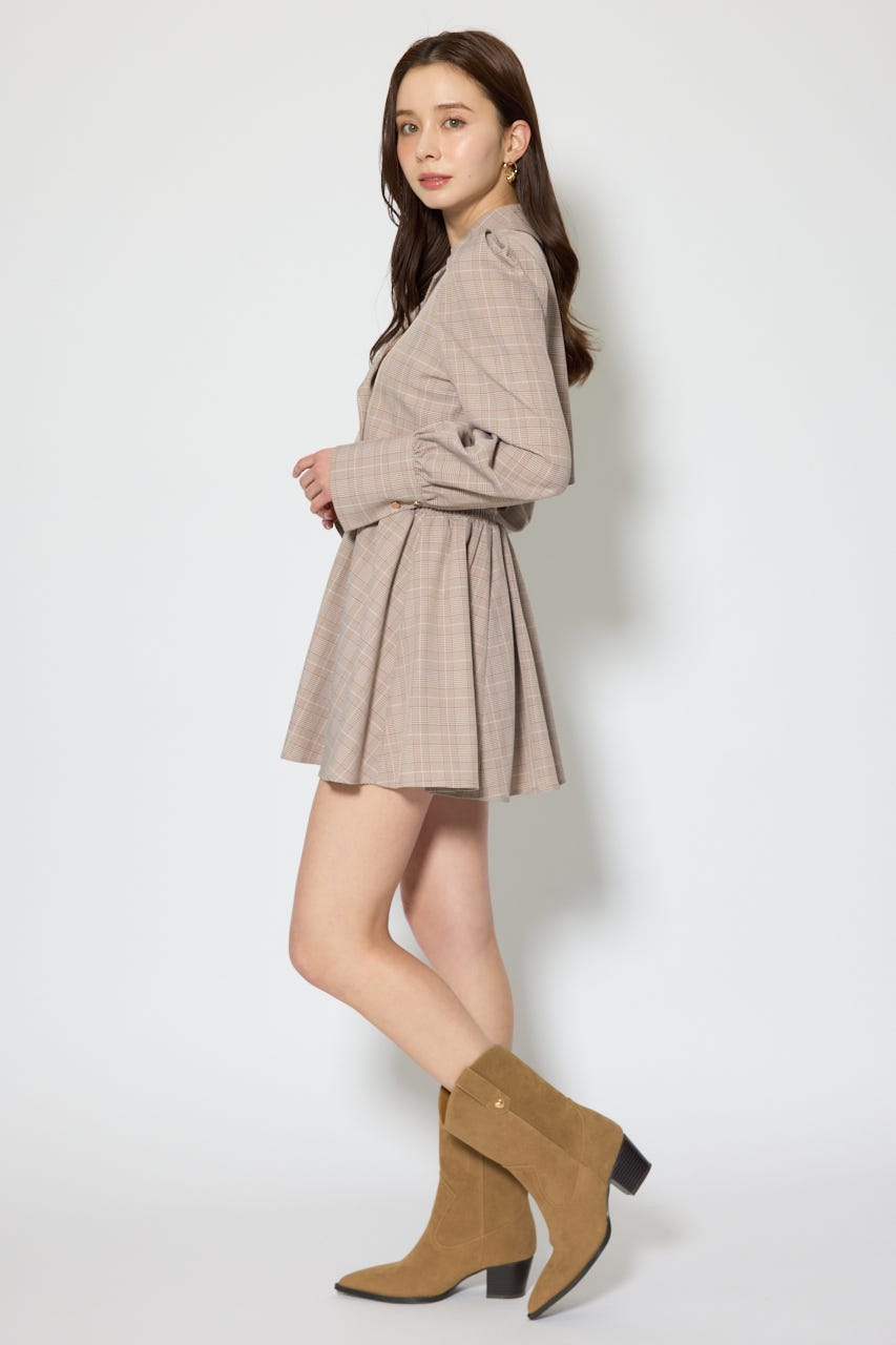 テーラードデザインミニワンピース 柄BRN M