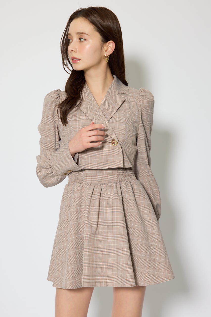 テーラードデザインミニワンピース 柄BRN M