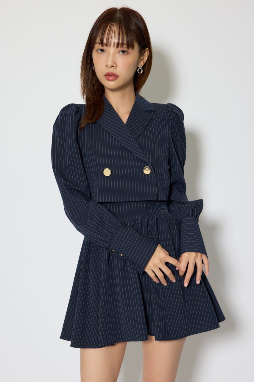 テーラードデザインミニワンピース 柄NVY M