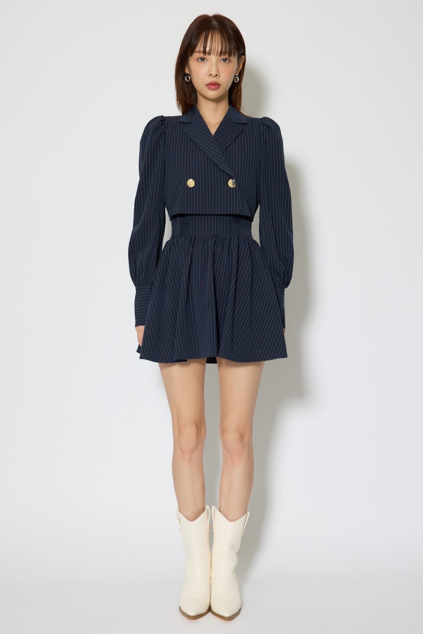 テーラードデザインミニワンピース 柄NVY M