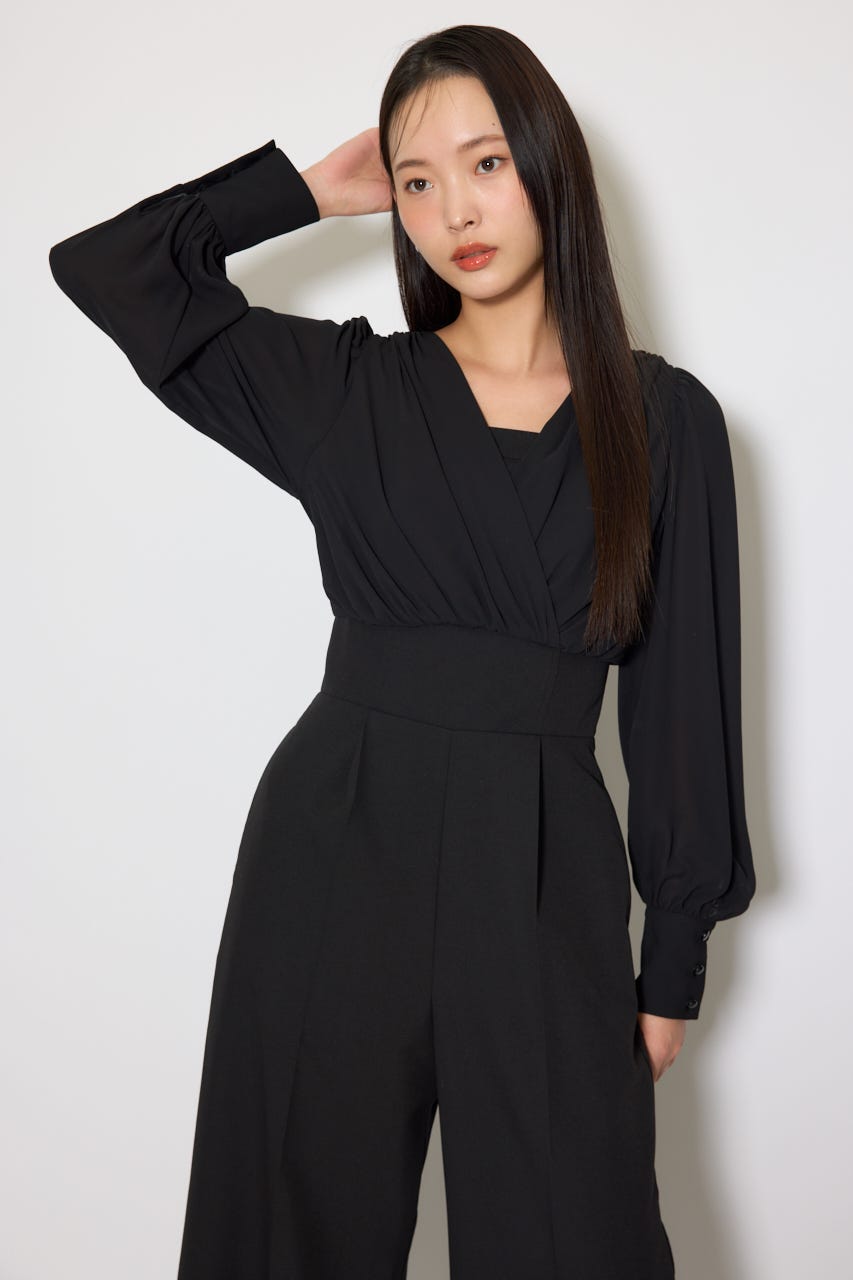 カシュクールデザインロンパース BLK M