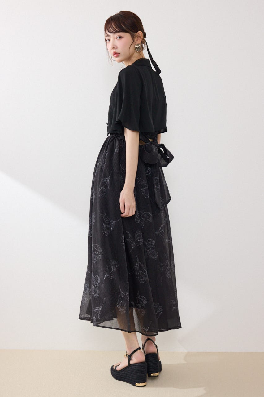 ブラウスセットフラワーパターンワンピース BLK FREE