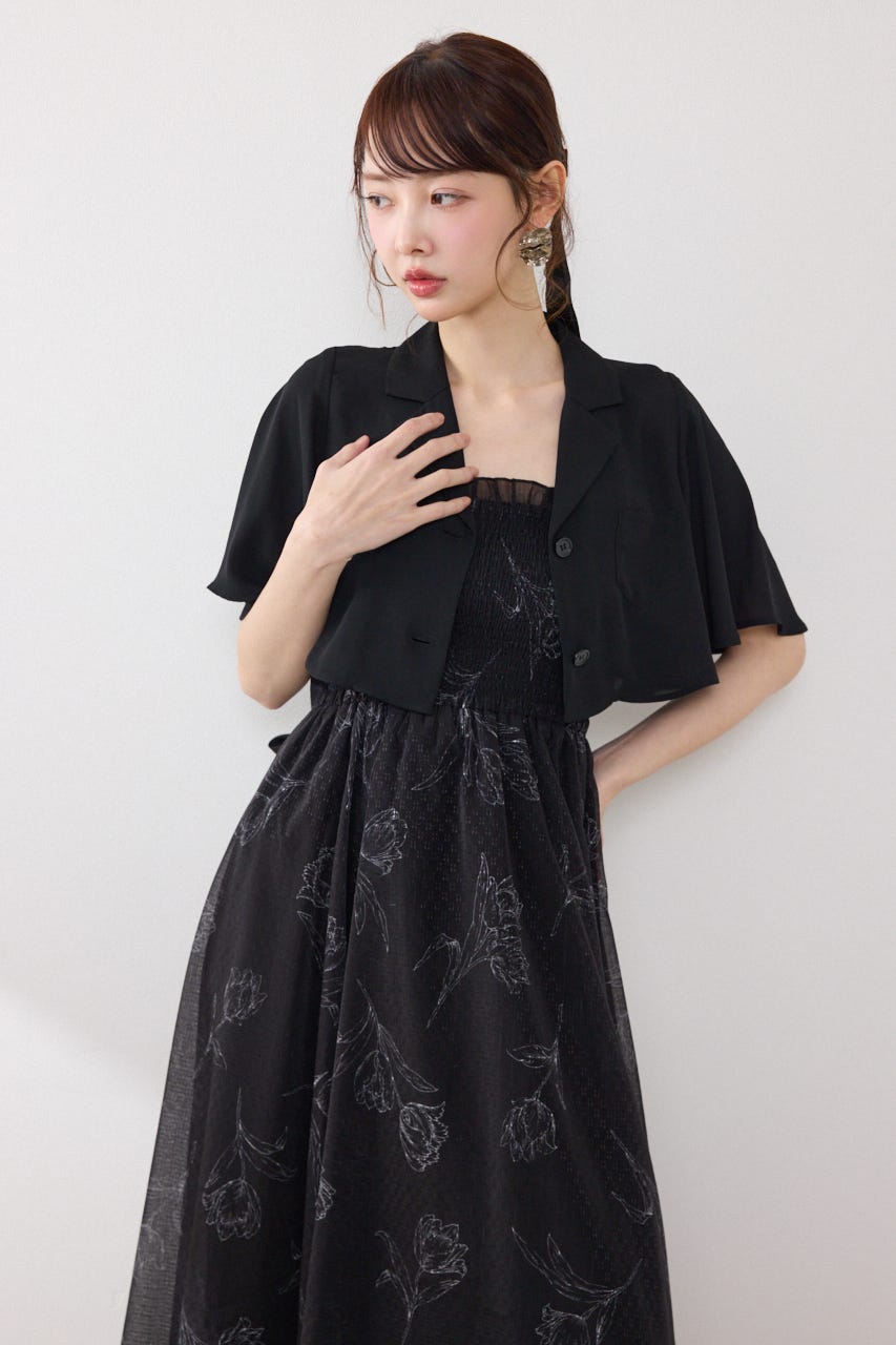 ブラウスセットフラワーパターンワンピース BLK FREE