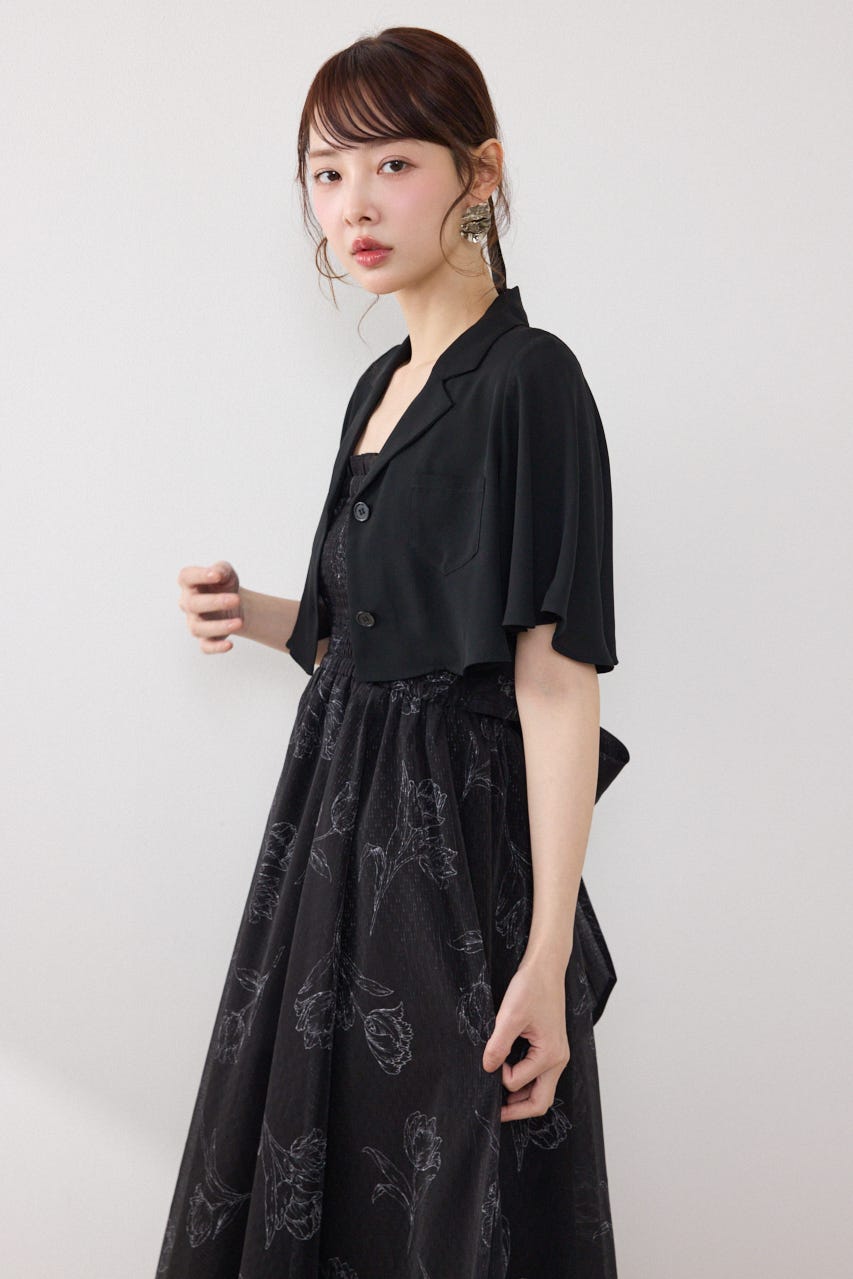 ブラウスセットフラワーパターンワンピース BLK FREE