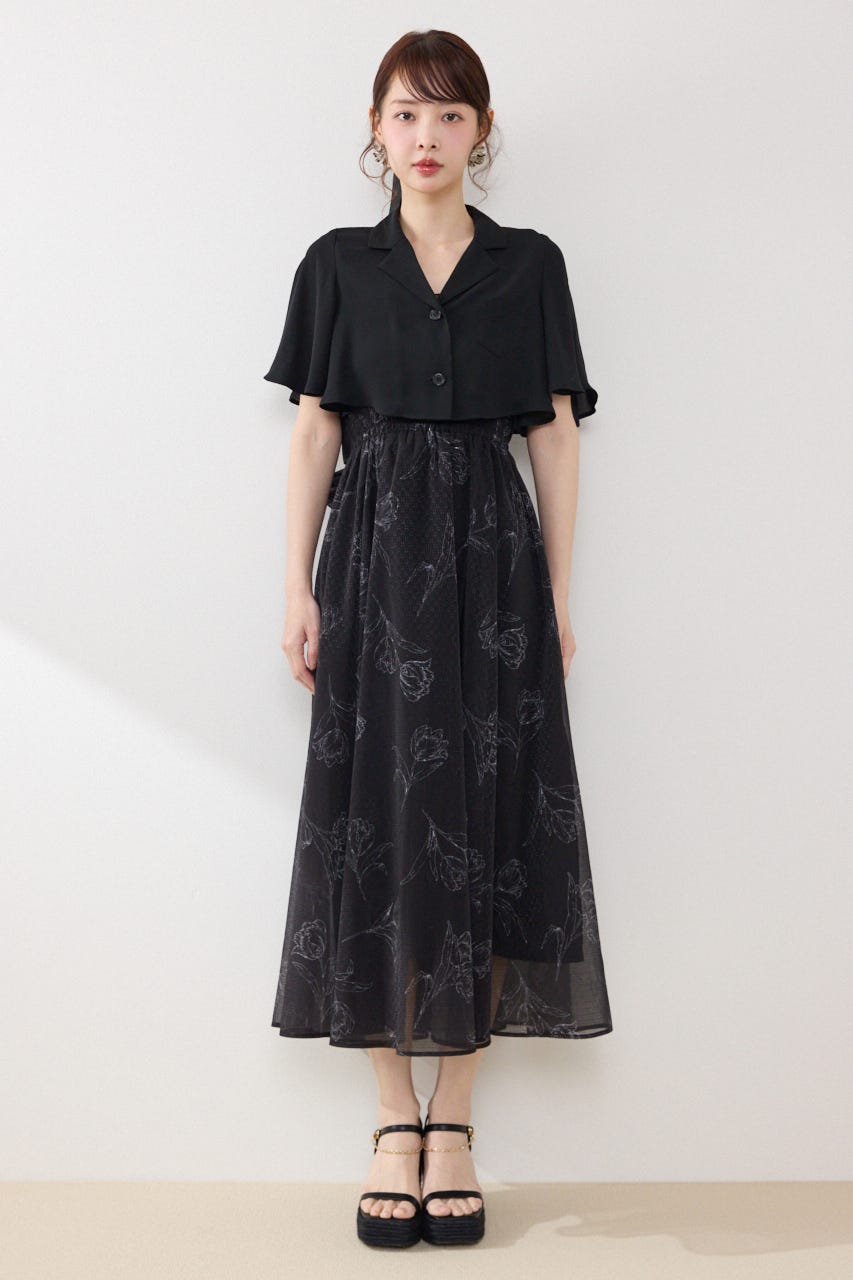 ブラウスセットフラワーパターンワンピース BLK FREE