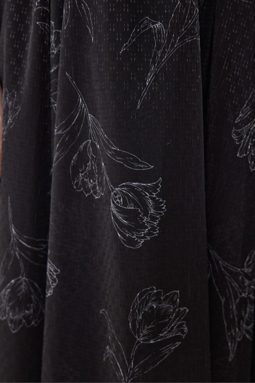 ブラウスセットフラワーパターンワンピース BLK FREE