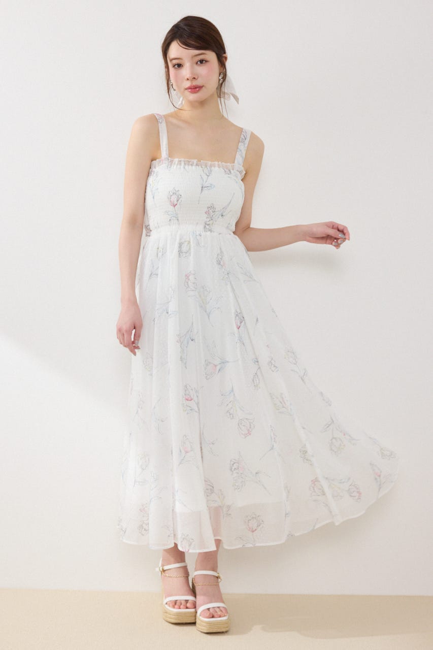 【GirlsAward着用アイテム】ブラウスセットフラワーパターンワンピース WHT FREE