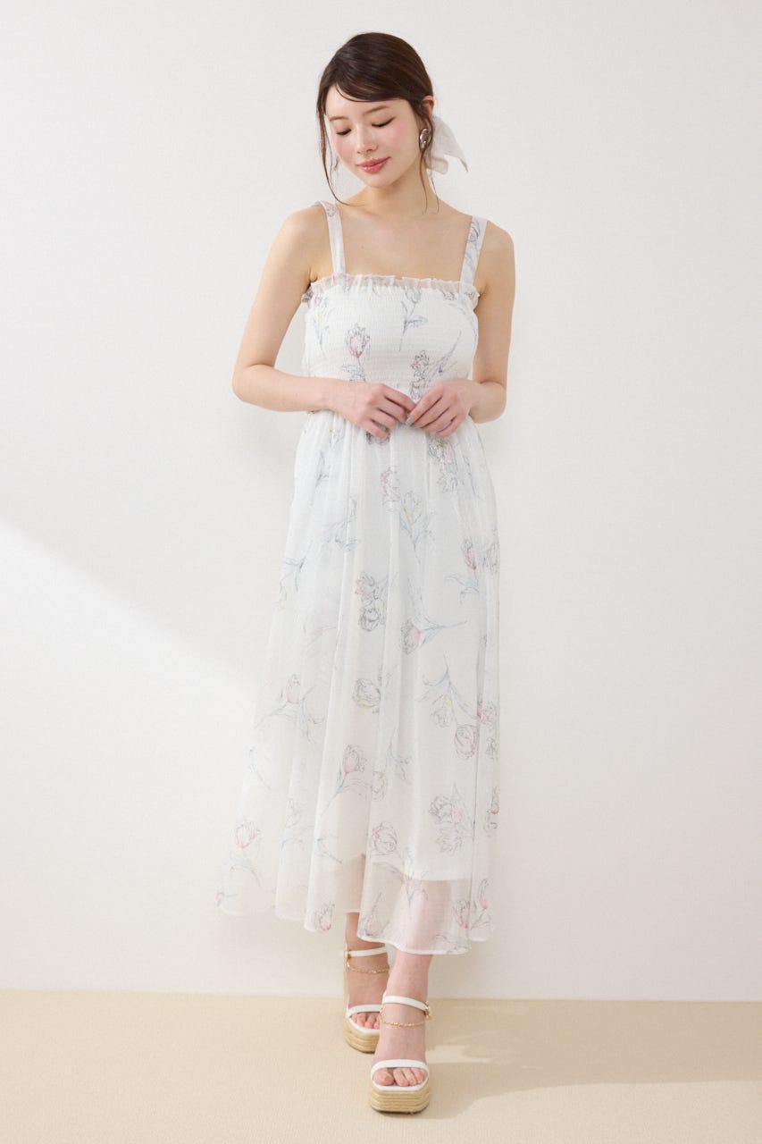 【GirlsAward着用アイテム】ブラウスセットフラワーパターンワンピース WHT FREE