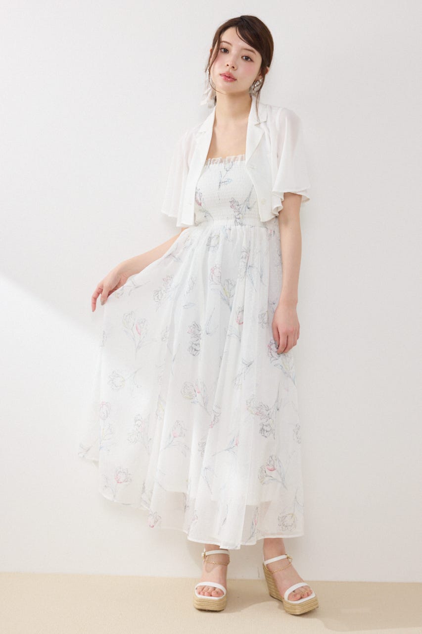 【GirlsAward着用アイテム】ブラウスセットフラワーパターンワンピース WHT FREE