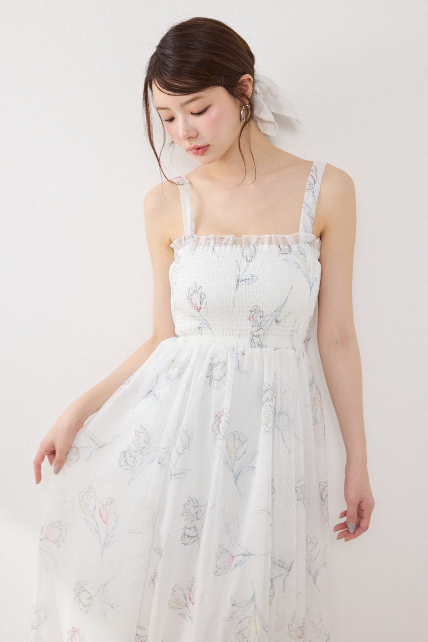 【GirlsAward着用アイテム】ブラウスセットフラワーパターンワンピース WHT FREE