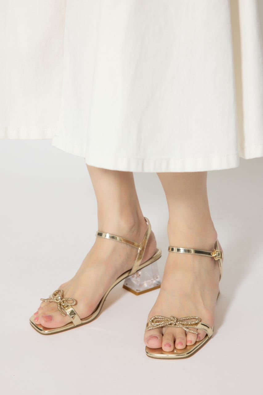 ビジューリボンクリアヒールサンダル GLD M