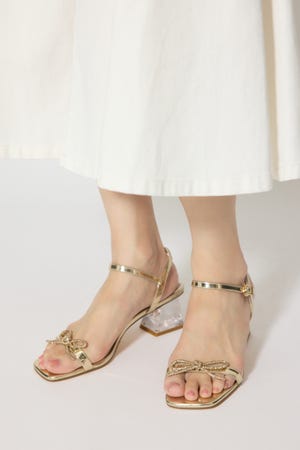 ビジューリボンクリアヒールサンダル