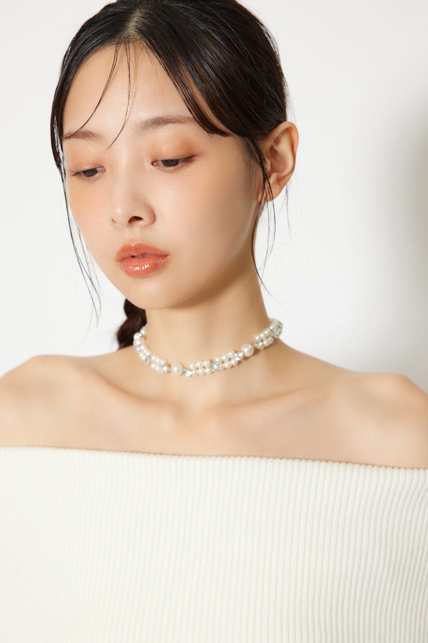 リボン付きフェイクパールチョーカー WHT FREE