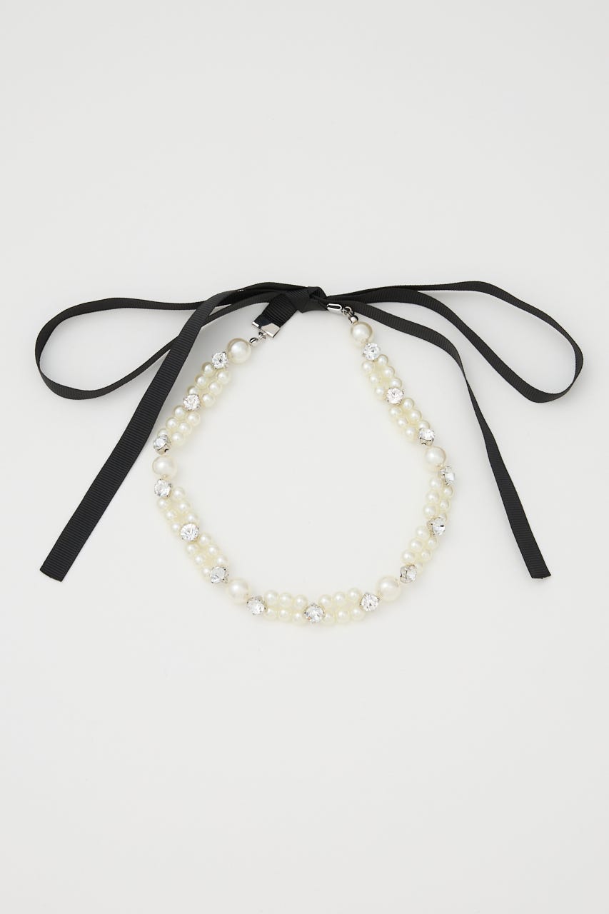 リボン付きフェイクパールチョーカー WHT FREE