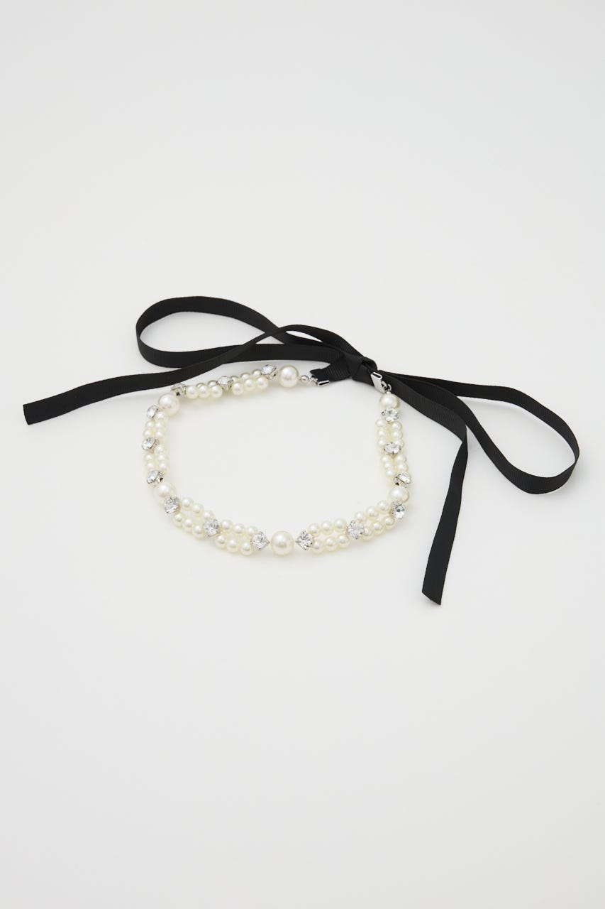 リボン付きフェイクパールチョーカー WHT FREE
