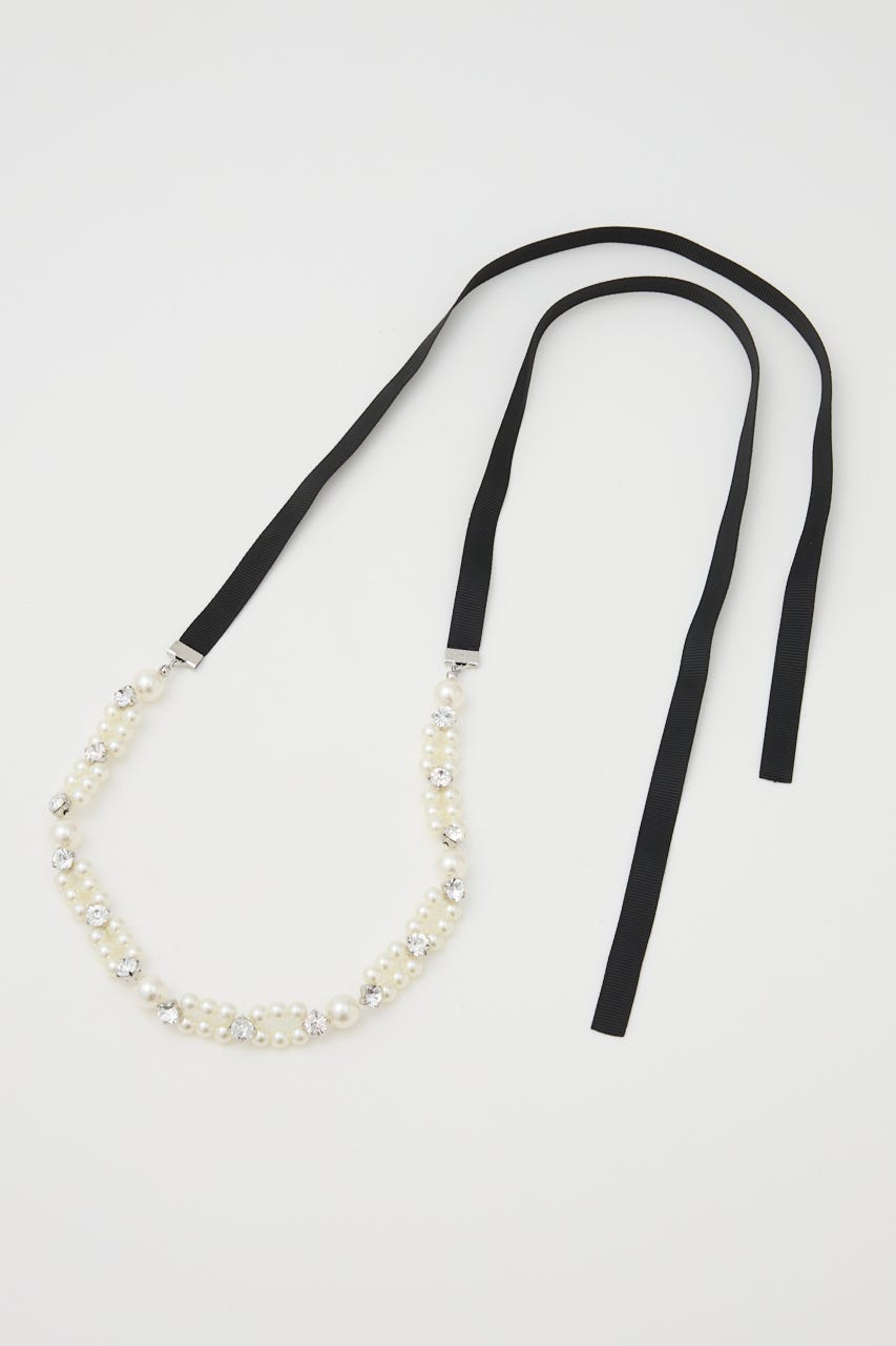 リボン付きフェイクパールチョーカー WHT FREE