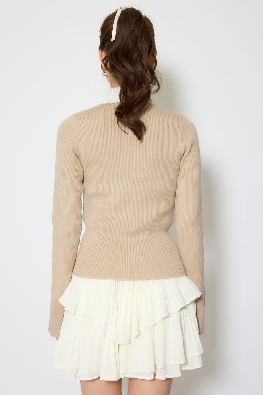 コットンレースリボンニットトップス BEG FREE