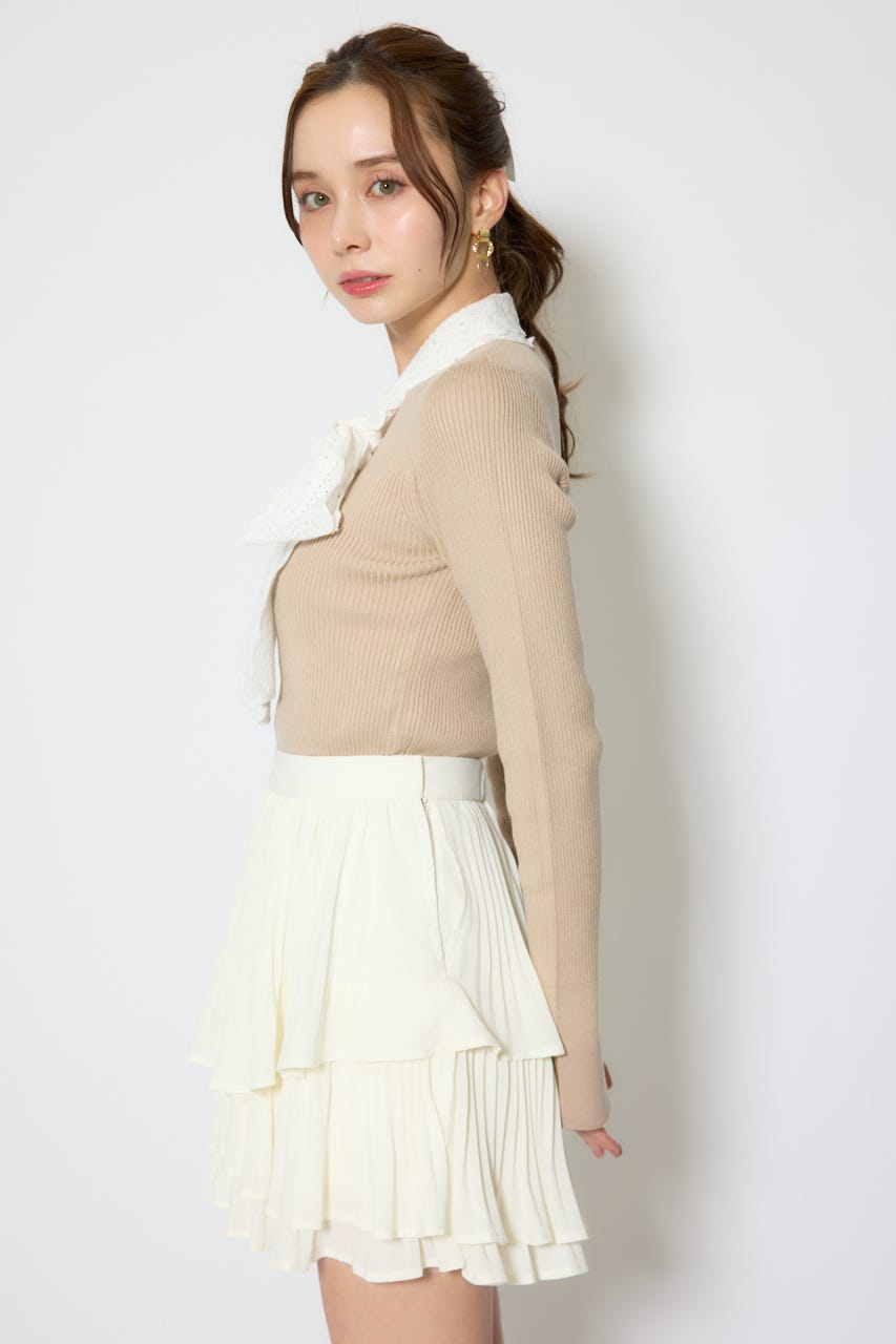 コットンレースリボンニットトップス BEG FREE